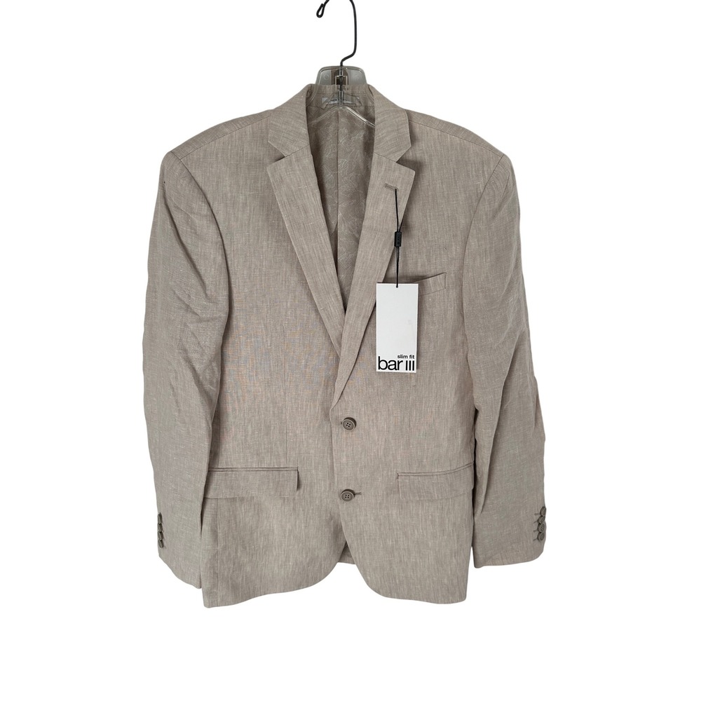Bar III Mens Slim‎ Fit Tan Linen Blend Blazer Jacket Size 36R